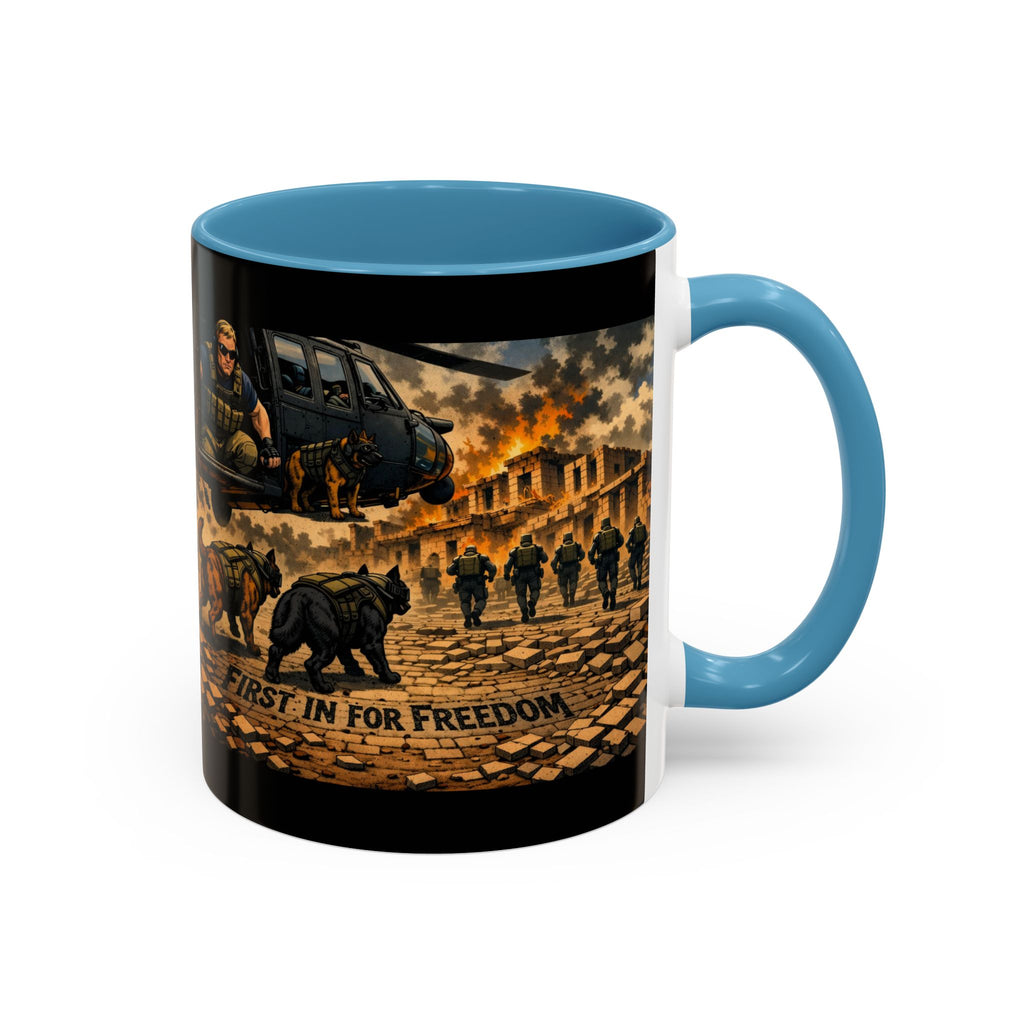 Military K9 Coffee Mug — 'First In for Freedom' Accent Ceramic Mug