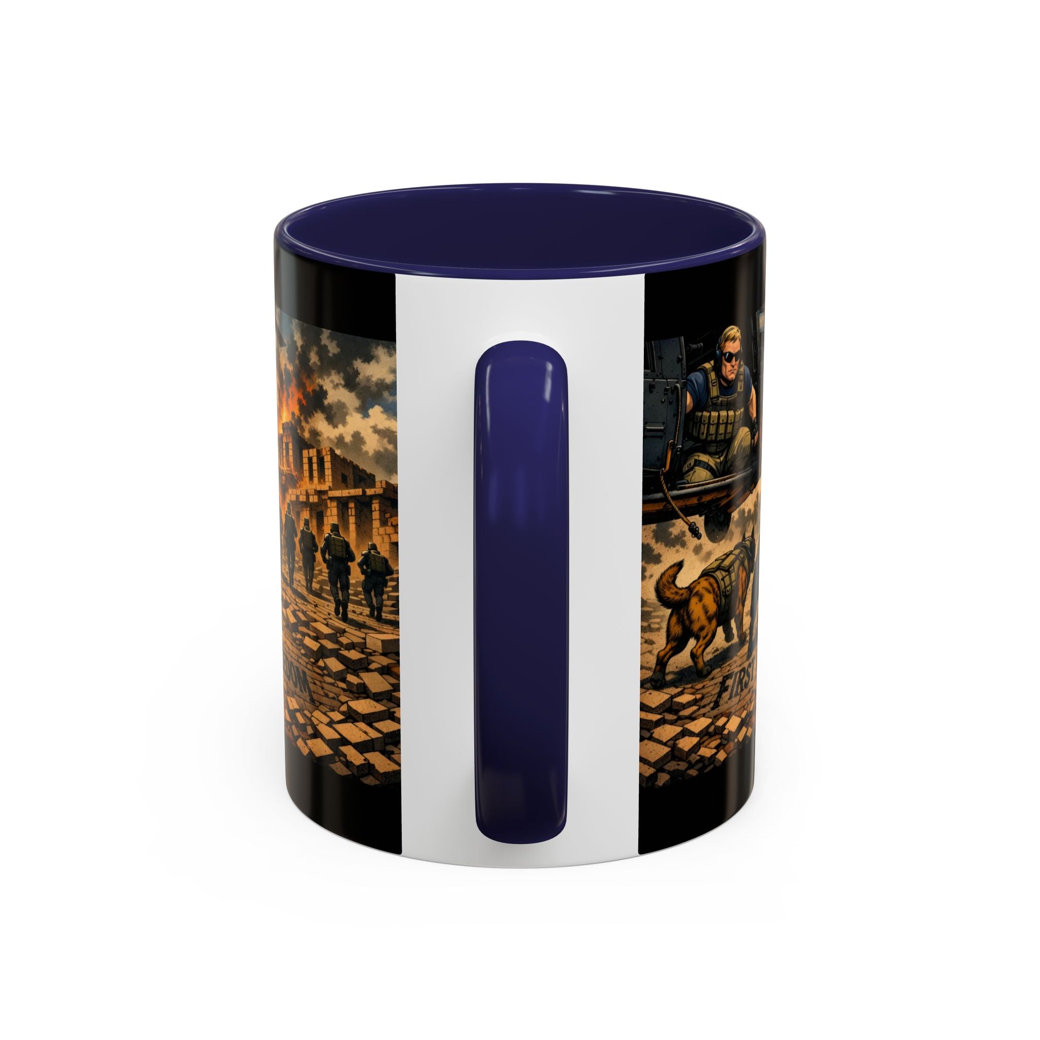 Military K9 Coffee Mug — 'First In for Freedom' Accent Ceramic Mug