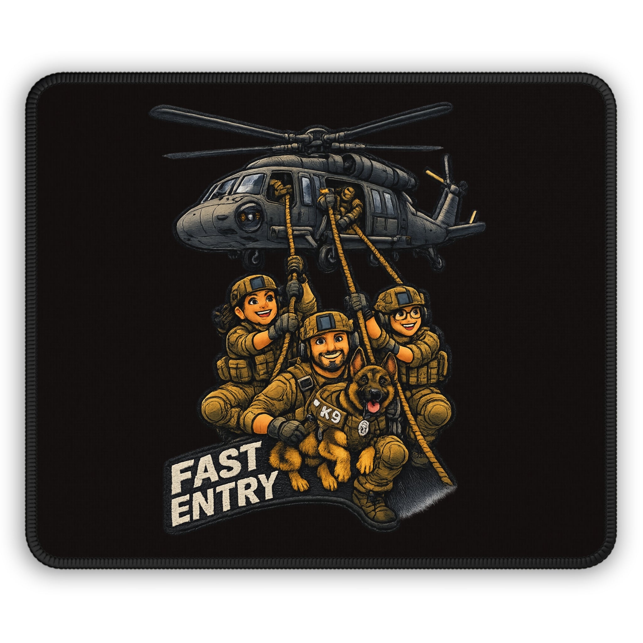 Tactical 'Fast Entry' Gaming Mouse Pad — Military Helicopter & K9 SWAT Design