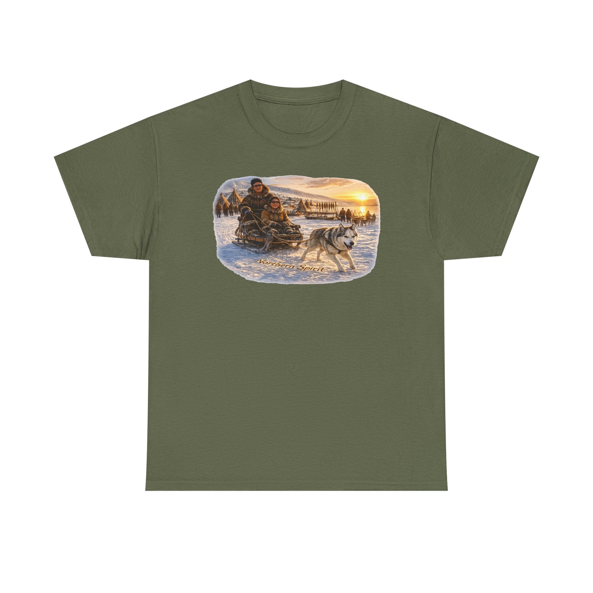 Dog Sledding Sunset T‑Shirt — Winter Adventure Snow Husky Tee