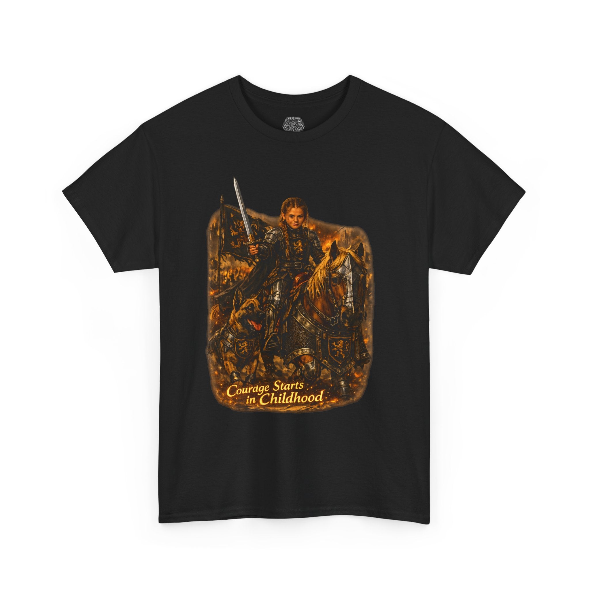 Medieval Knight Graphic Tee — "Courage Starts in Childhood" Vintage Fantasy T‑Shirt