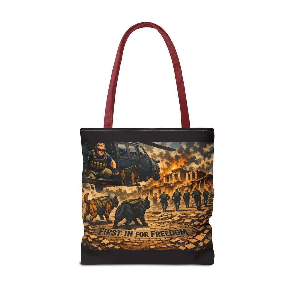 Tote Bag — "First In For Freedom" Military Scene Tote