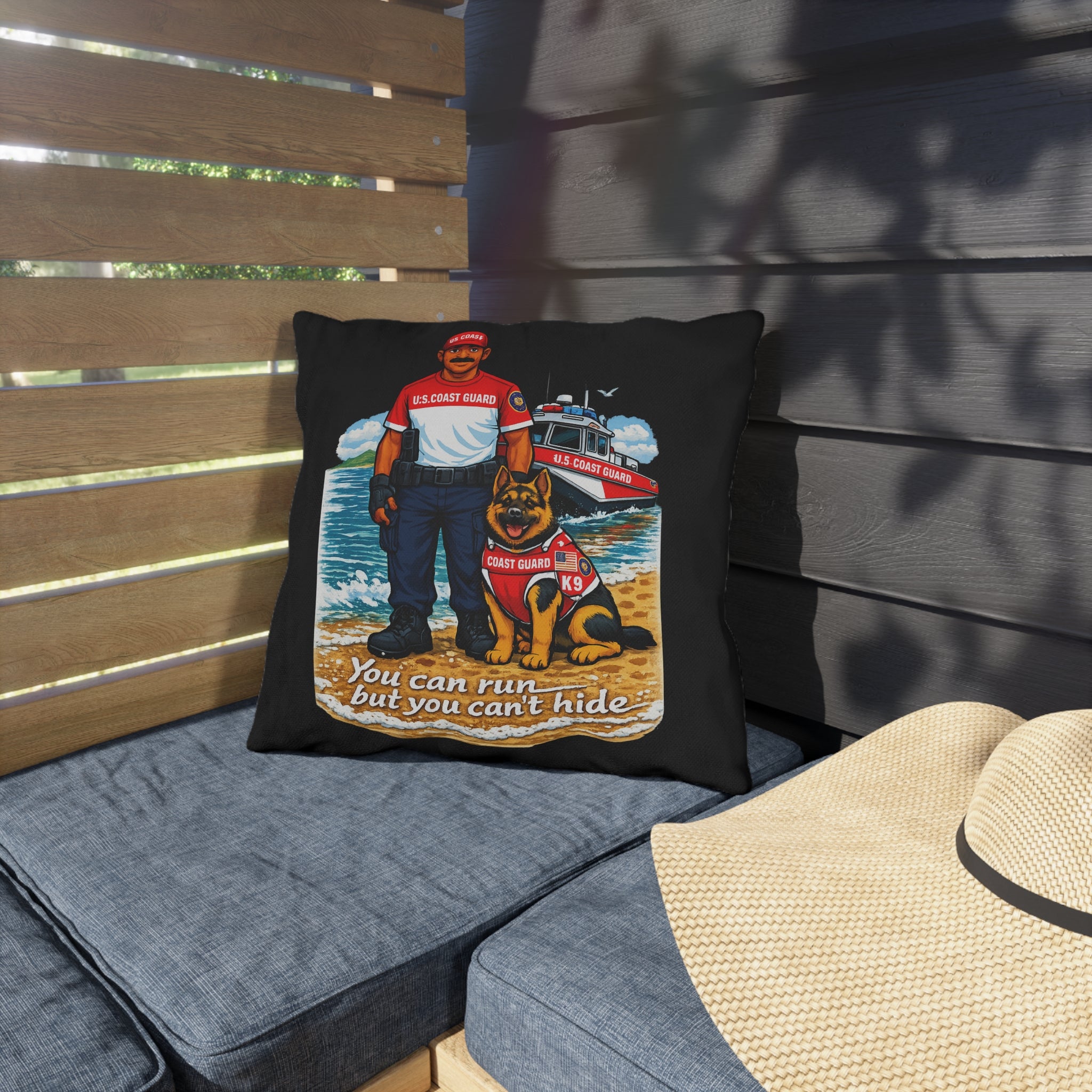 Coast Guard K9 Outdoor Pillow – "You Can Run But You Can't Hide" Memorial Accent