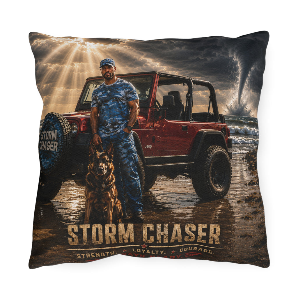 Storm Chaser Outdoor Pillow — Jeep & K9 Adventure Decorative Cushion