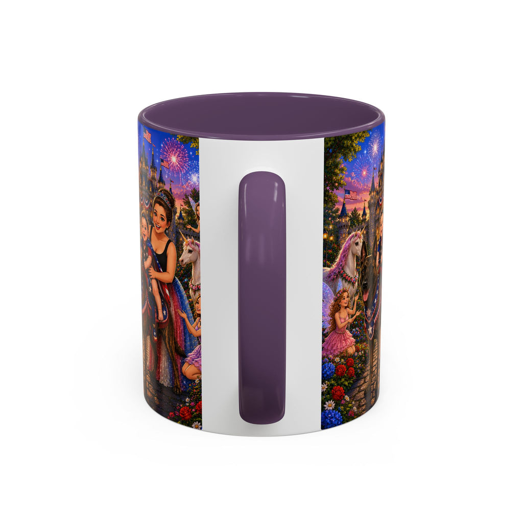 Patriotic Fairy Tale Coffee Mug — Family Castle, Fireworks & Unicorns