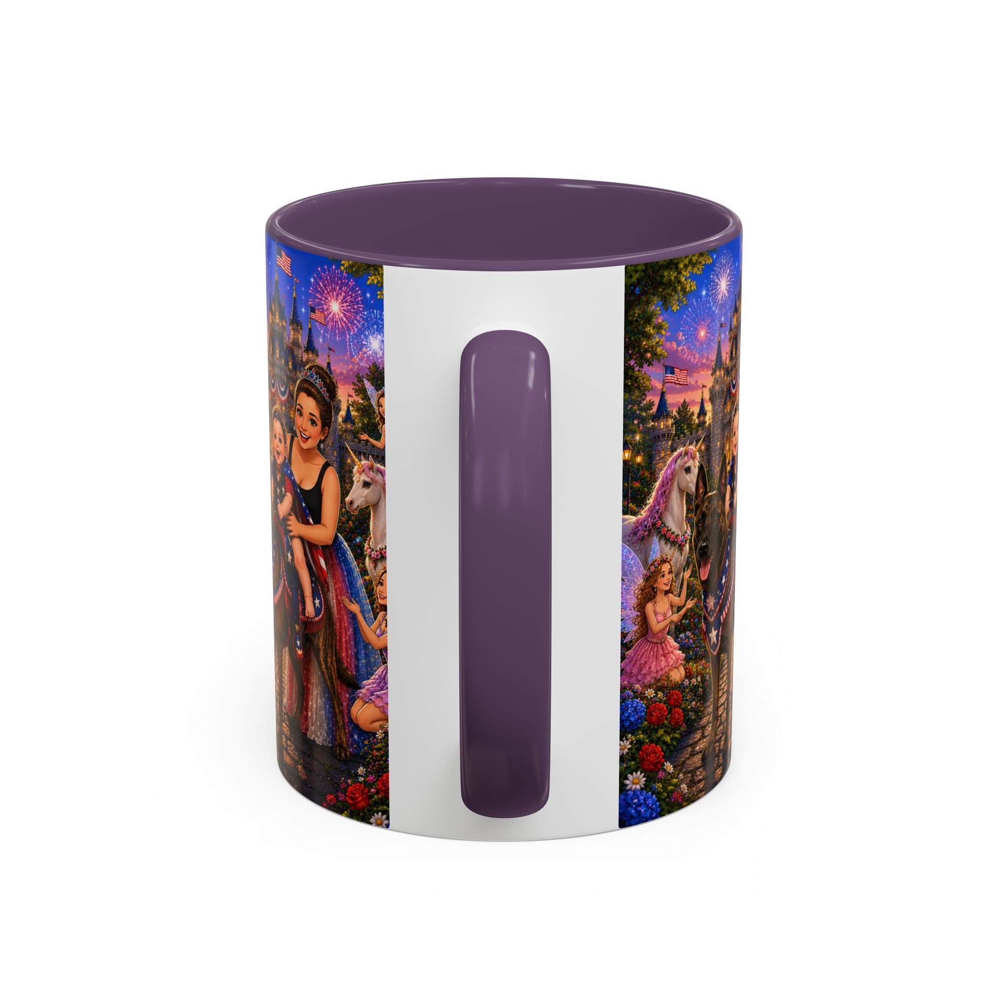Patriotic Fairy Tale Coffee Mug — Family Castle, Fireworks & Unicorns