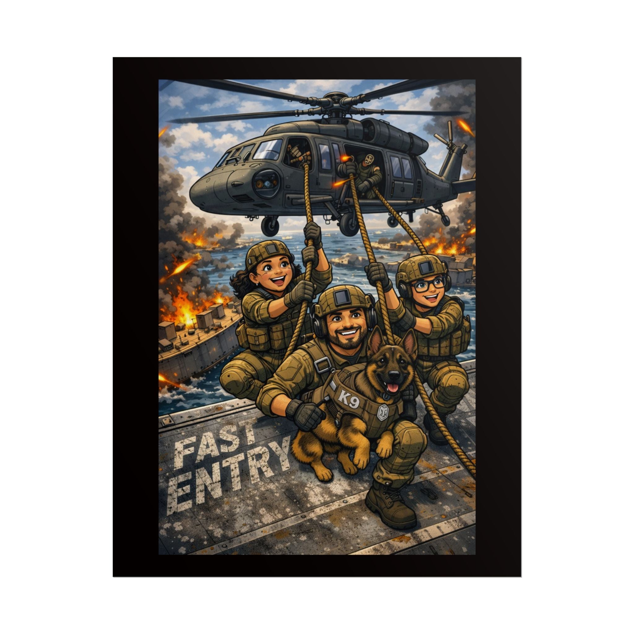 Military Rescue Poster — Fast Entry Helicopter Troops Wall Art
