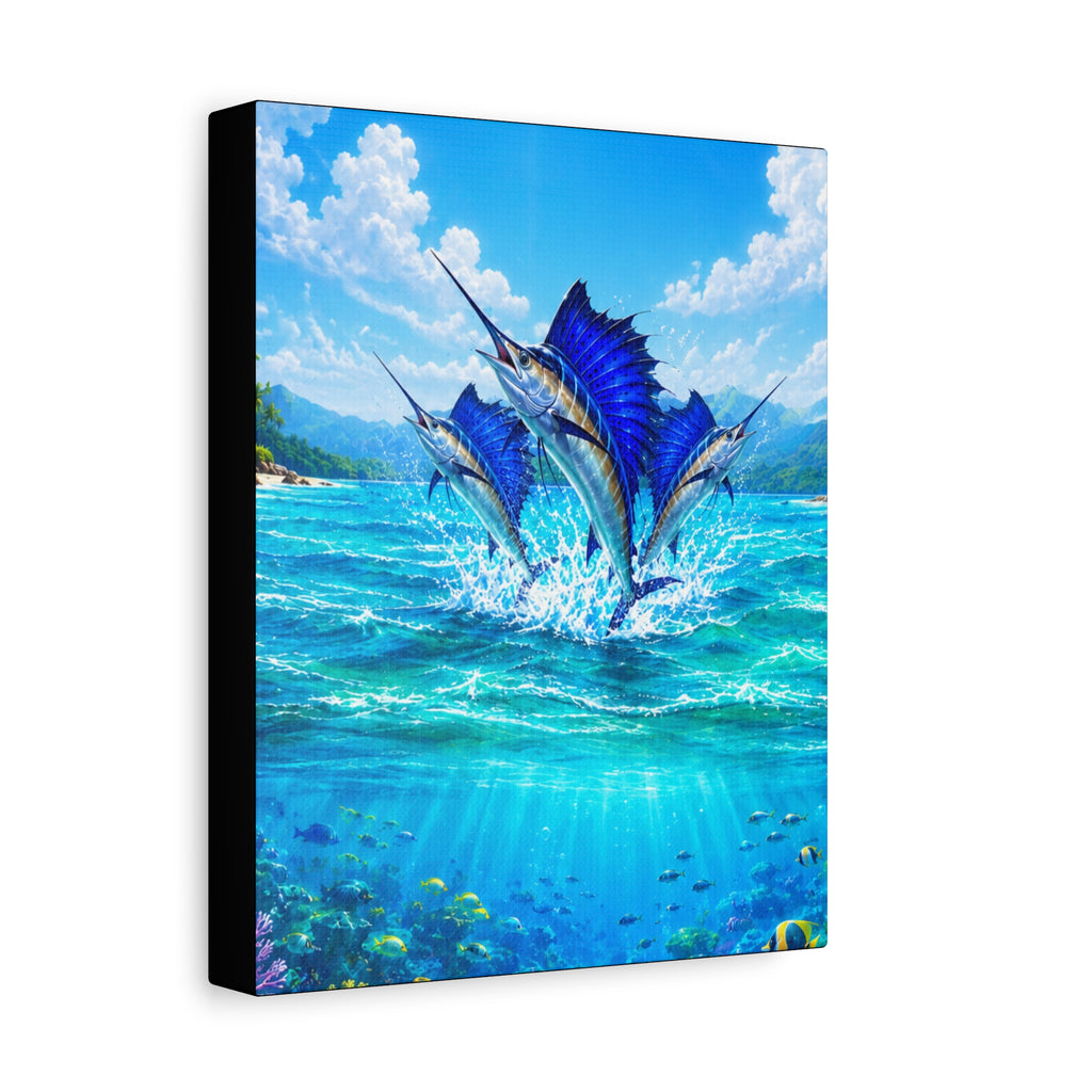 Sailfish Ocean Canvas Wall Art — Vibrant Blue Tropical Seascape