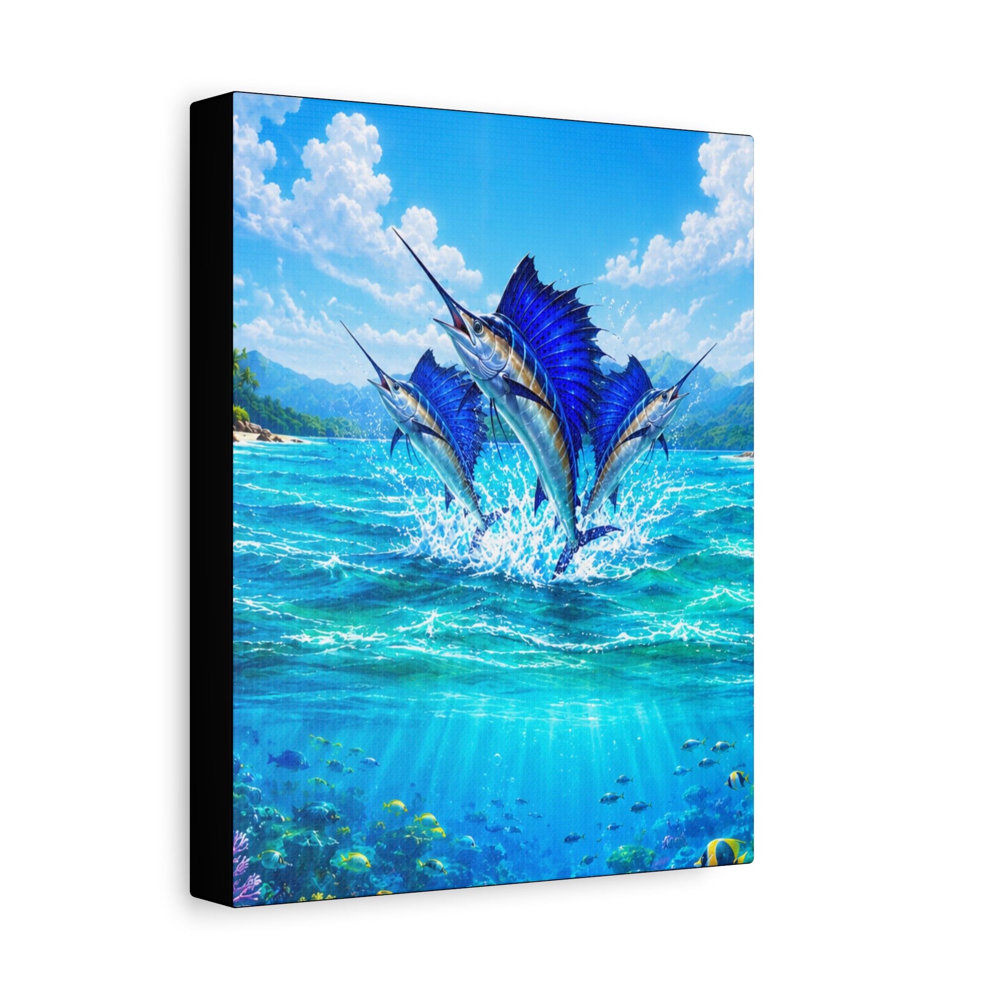 Sailfish Ocean Canvas Wall Art — Vibrant Blue Tropical Seascape