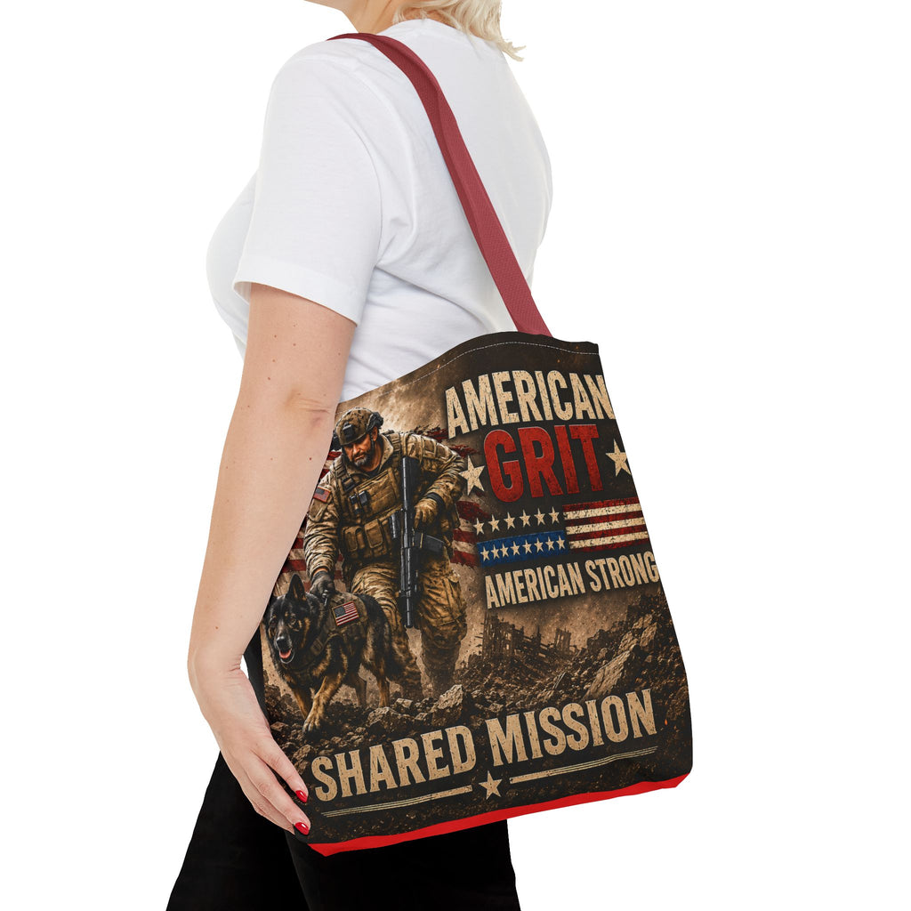 American Grit Military Tote Bag - "Shared Mission" Patriotic Veteran Flag Design