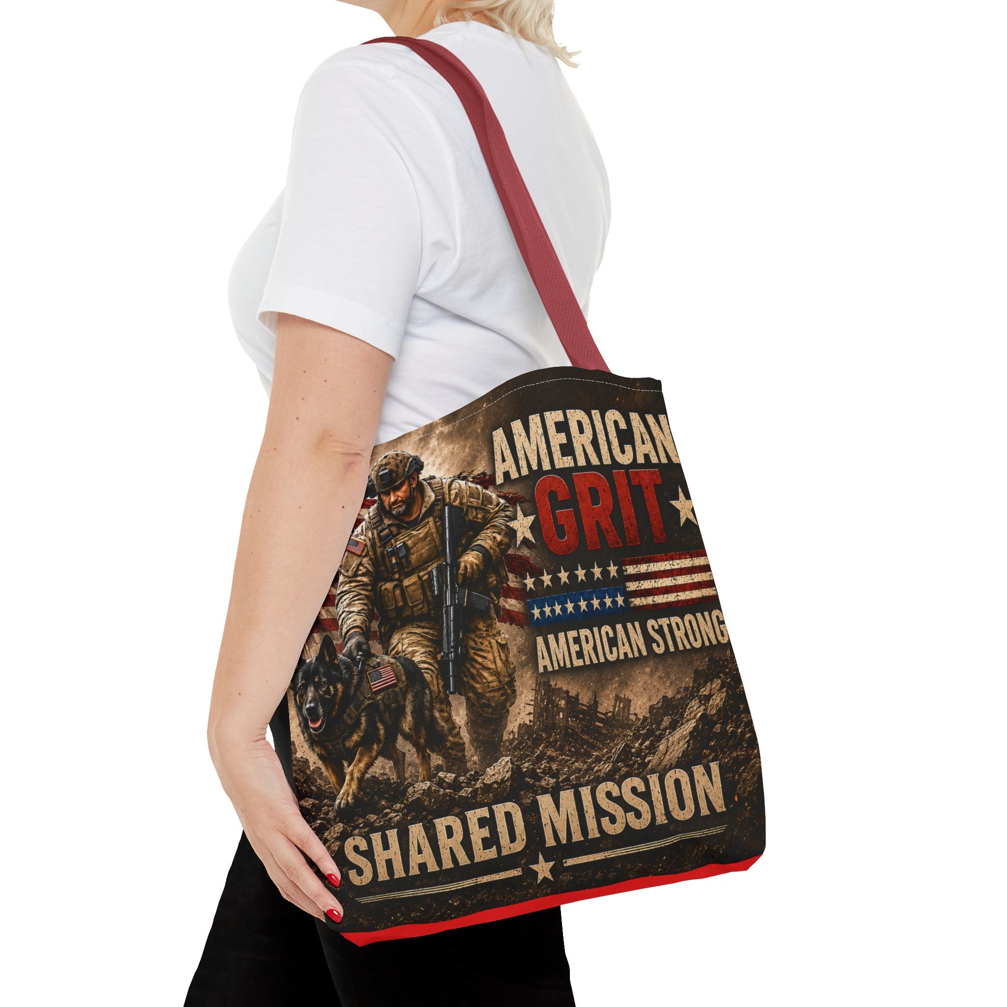 American Grit Military Tote Bag - "Shared Mission" Patriotic Veteran Flag Design