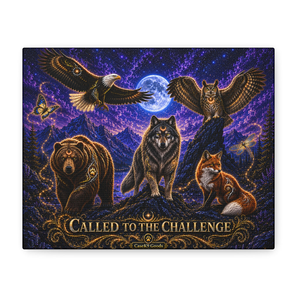Called to the Challenge Matte Canvas Wall Art — Wolf, Bear, Eagle & Fox Nightscape