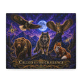 Called to the Challenge Matte Canvas Wall Art — Wolf, Bear, Eagle & Fox Nightscape