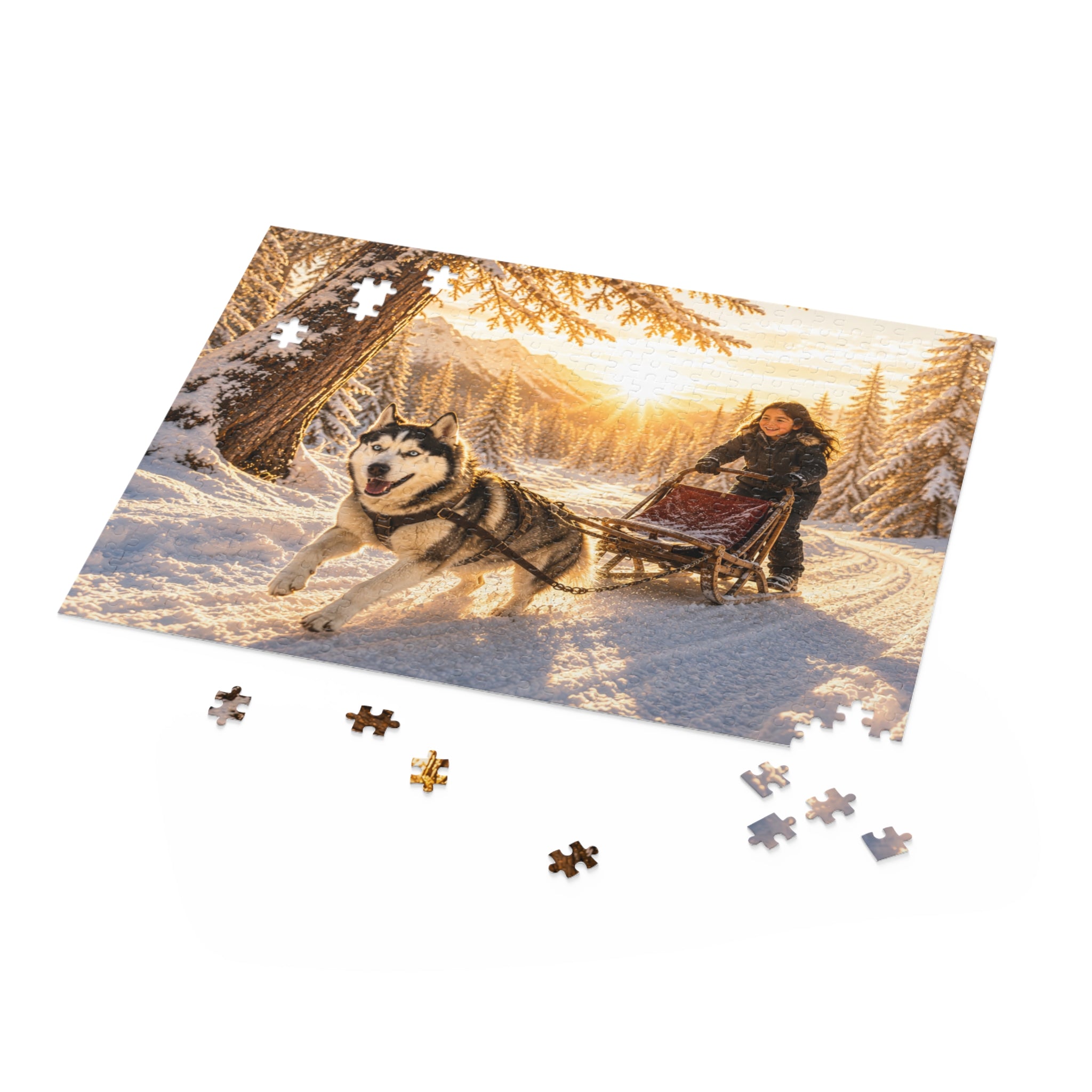 Winter Sled Dog Puzzle – Scenic Husky Sledding Jigsaw (120–500 pcs)