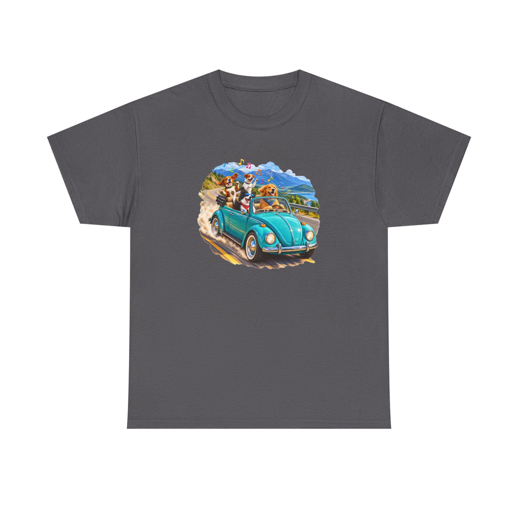 T-Shirt — Retro VW Beetle Road Trip Tee with Dogs (Vintage Summer Vibe)