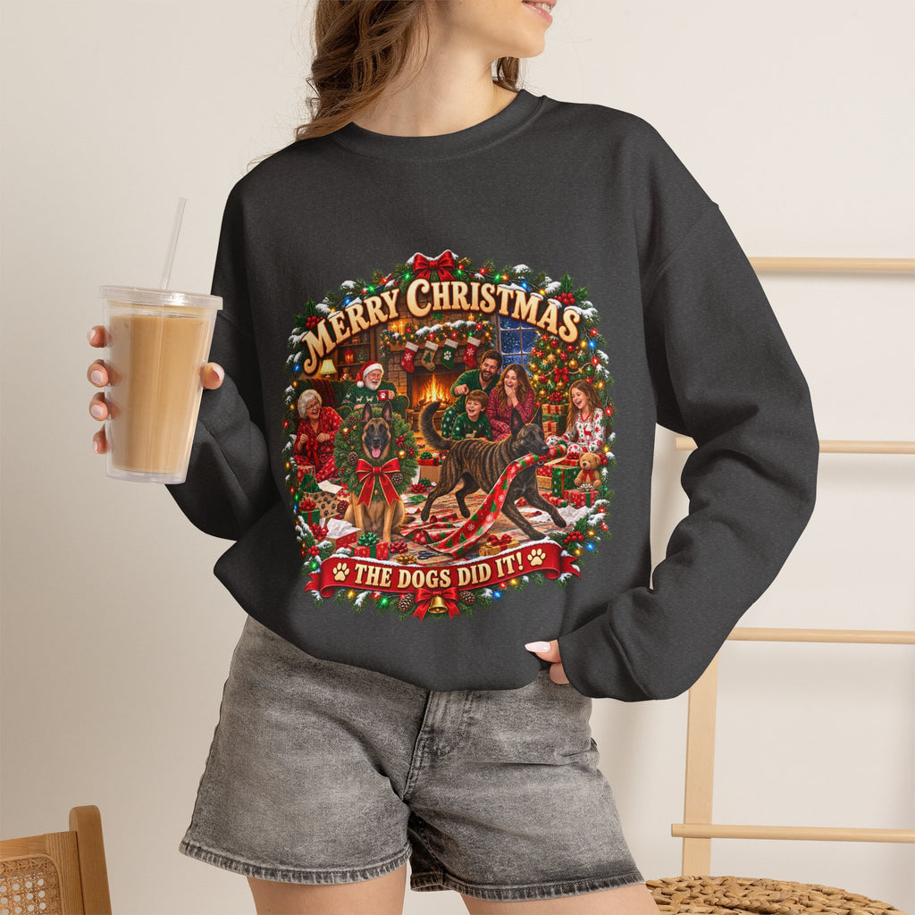 Christmas Sweatshirt — "Merry Christmas the Malinois Dogs Did It" Holiday Crewneck
