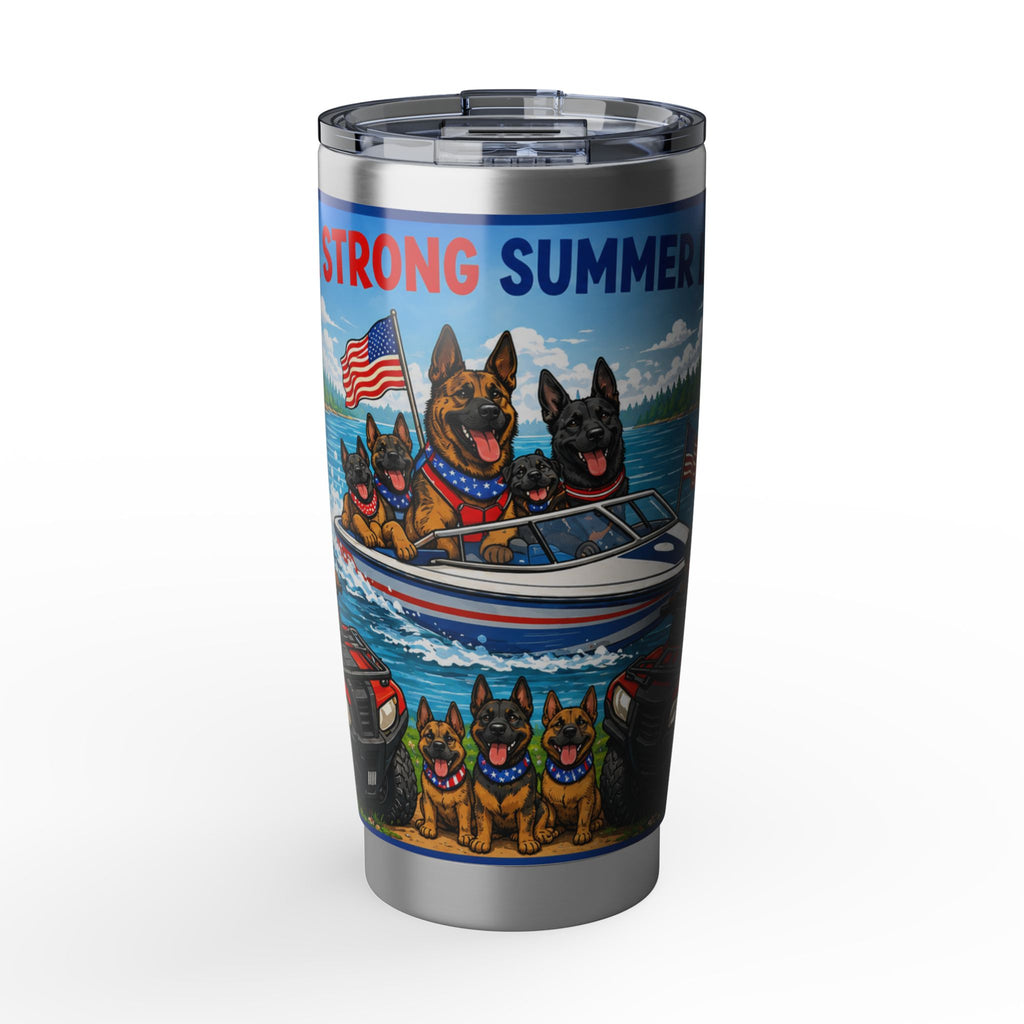 Patriotic German Shepherd 20oz Tumbler - "Strong Summer" Boat & Lake Design