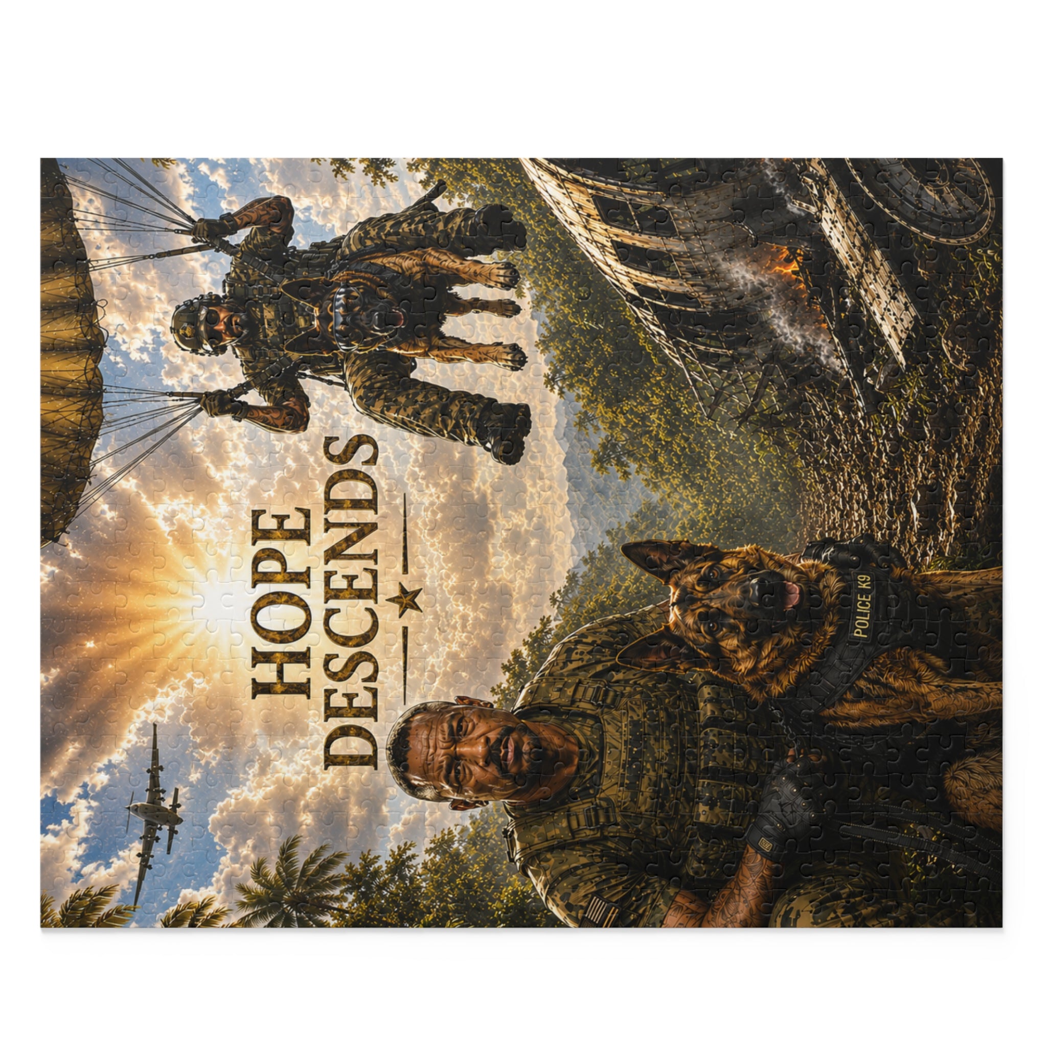 Hope Descends Military Puzzle — Soldier & K9 Paratrooper 120/252/500-Piece
