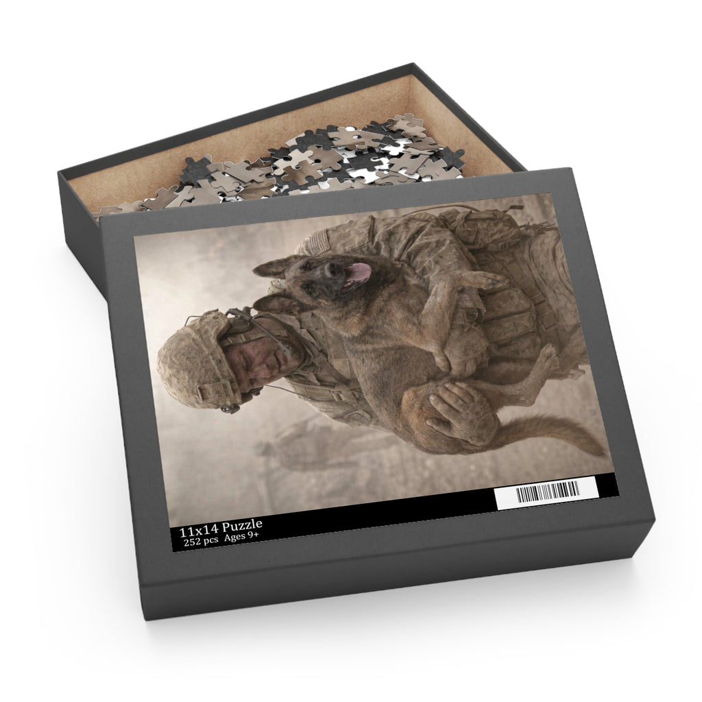 Military Soldier Holding K9 Dog Puzzle – 120/252/500-Piece Memorial Jigsaw