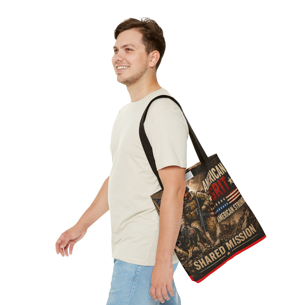 American Grit Military Tote Bag - "Shared Mission" Patriotic Veteran Flag Design