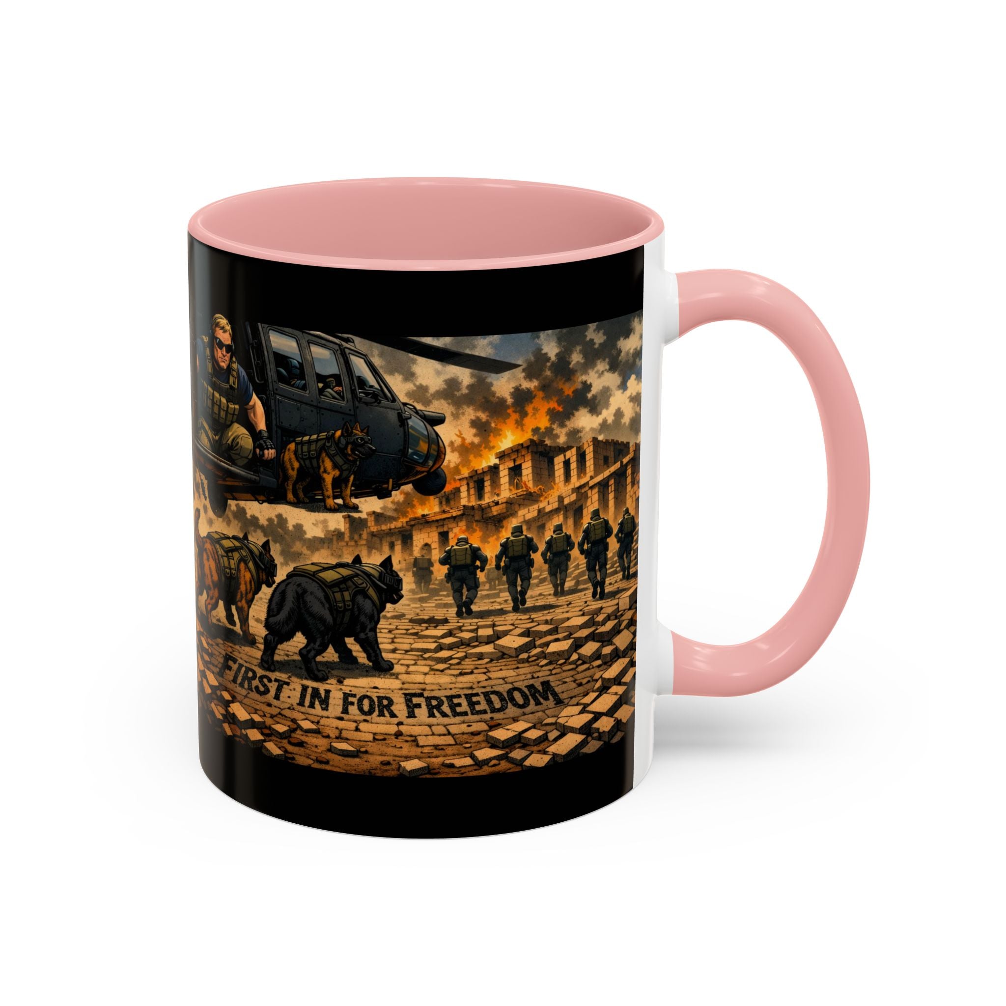 Military K9 Coffee Mug — 'First In for Freedom' Accent Ceramic Mug