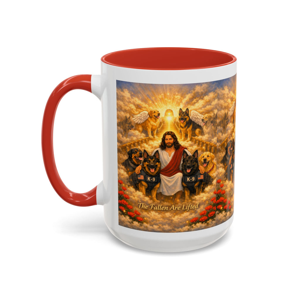 Christian Dog Memorial Coffee Mug — “The Fallen Are Lifted” Accent 11/15oz