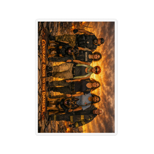 Custom Shape Magnet — 'Courage Runs to the Danger' Firefighter Team Photo Magnet