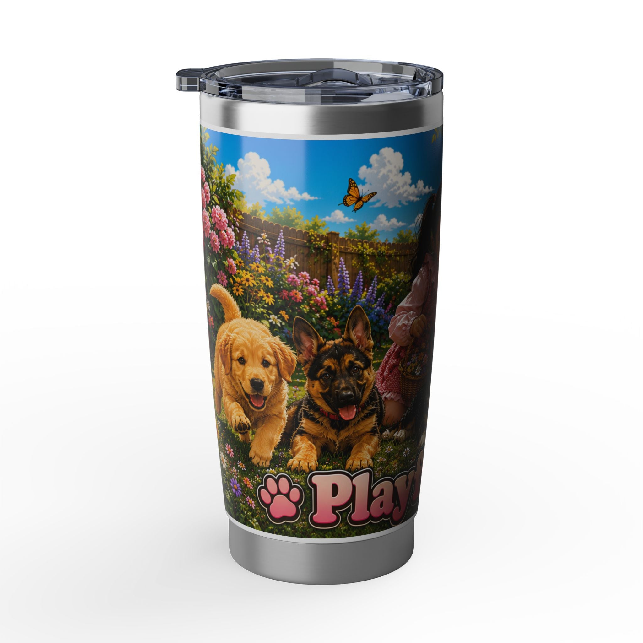 20oz Tumbler - Playful Puppy Floral Kids & Puppies Insulated Travel Cup