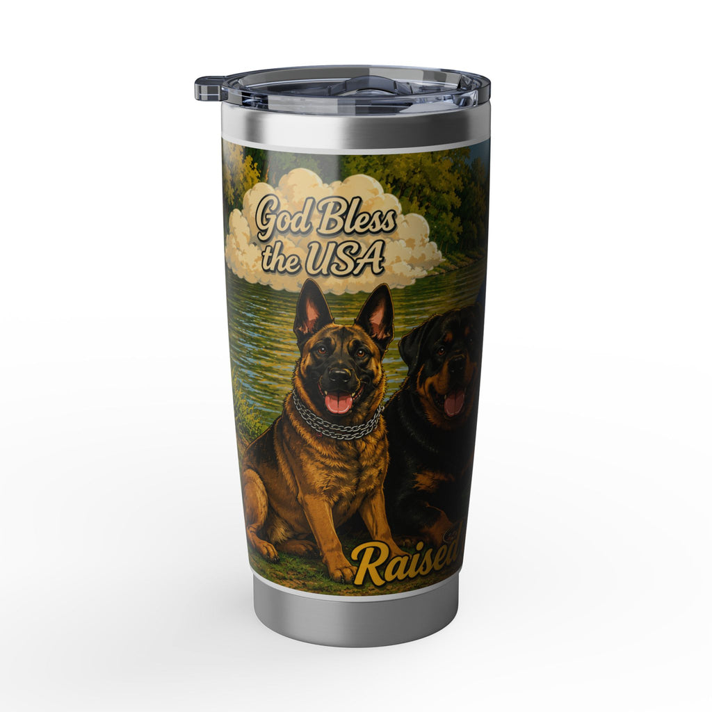 20oz Tumbler — 'Raised on Freedom' Cowboy & Rottweiler Travel Mug