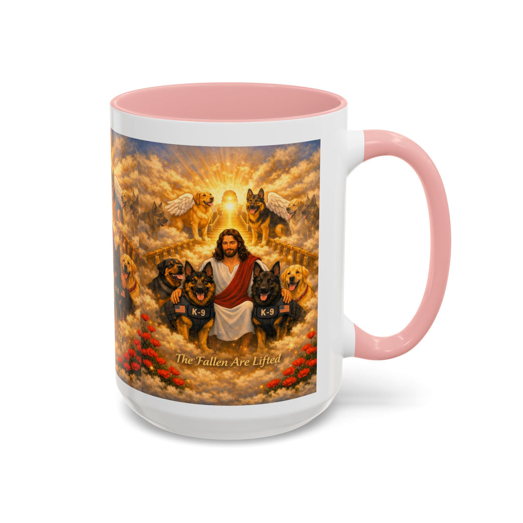 Christian Dog Memorial Coffee Mug — “The Fallen Are Lifted” Accent 11/15oz