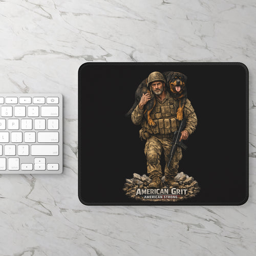 American Grit Military Gaming Mouse Pad — Soldier Carrying Dog "American Strong"