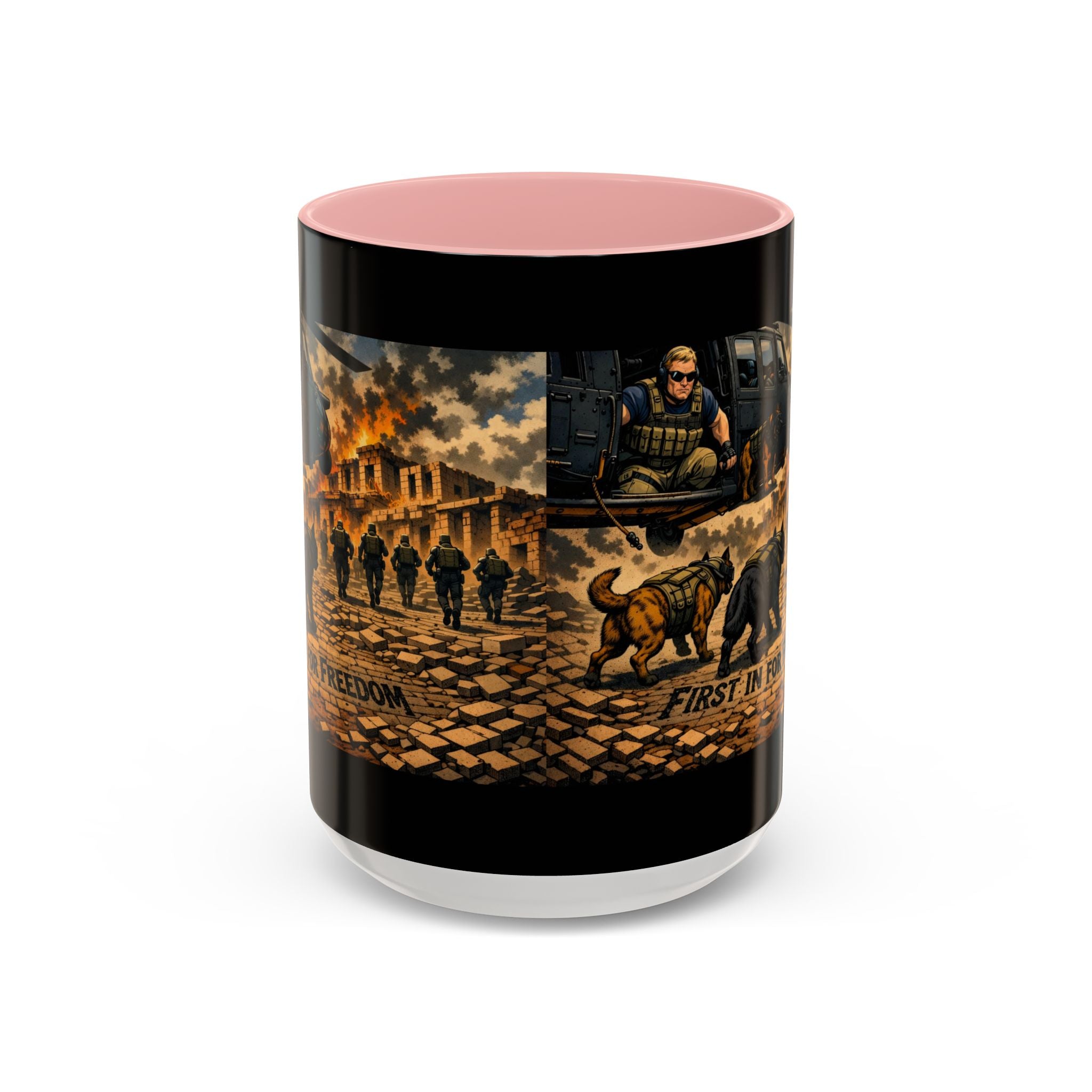 Military K9 Coffee Mug — 'First In for Freedom' Accent Ceramic Mug