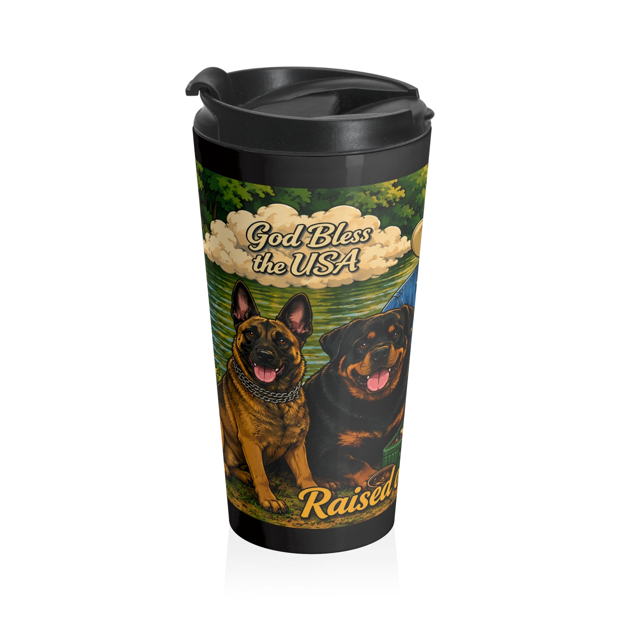 Travel Mug — 'Blessed on Freedom' Rustic Outdoorsman Design with Dog