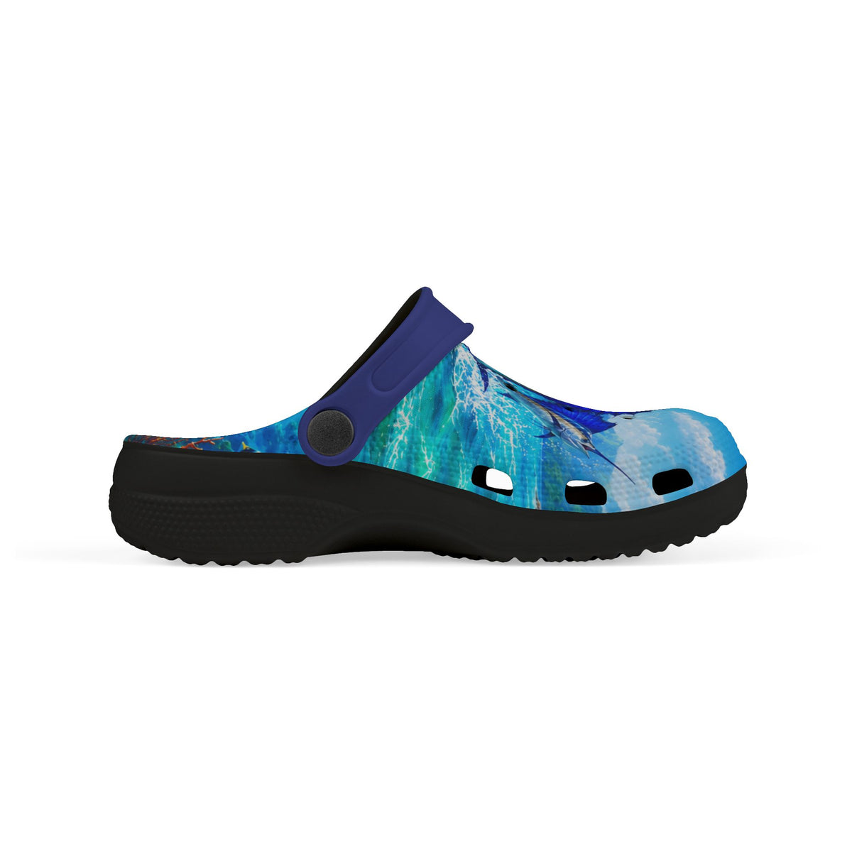 Kids Blue Swordfish EVA Foam Clogs – Watercolor Ocean Print