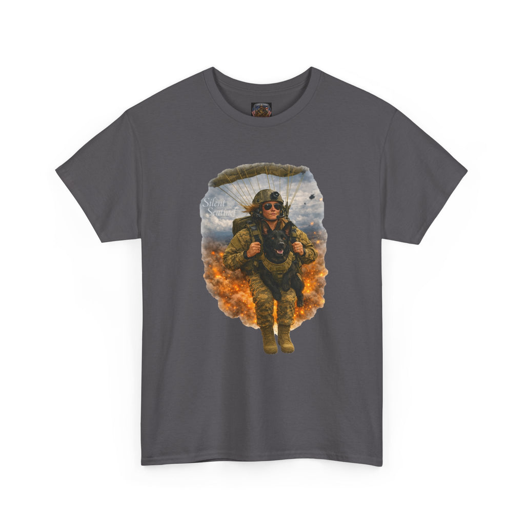 Parachute Trooper Graphic Tee — Military Jump Woman Soldier Design