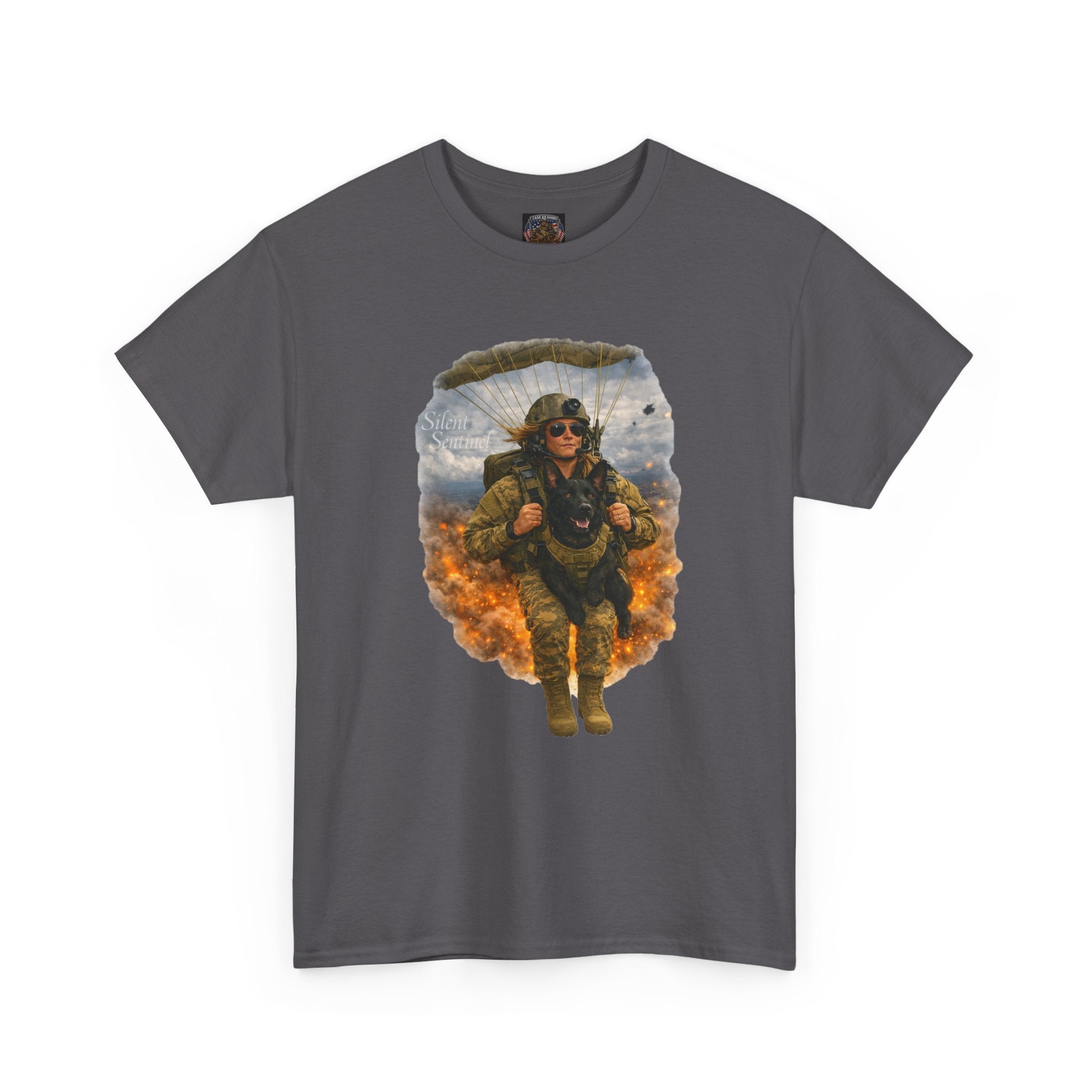 Parachute Trooper Graphic Tee — Military Jump Woman Soldier Design