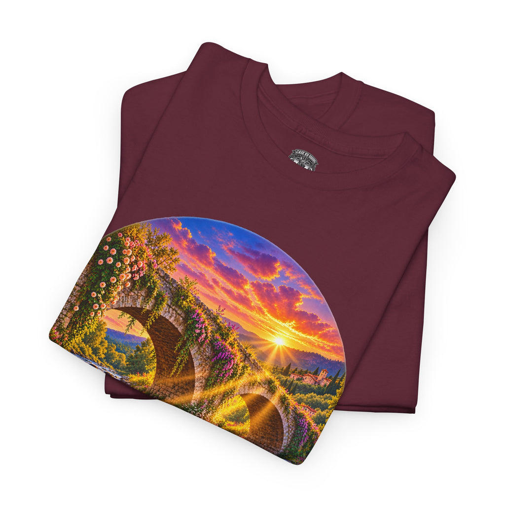Inspirational Sunset Bridge Scenic T-Shirt — 'Faithful' Roadtrip Nature Tee