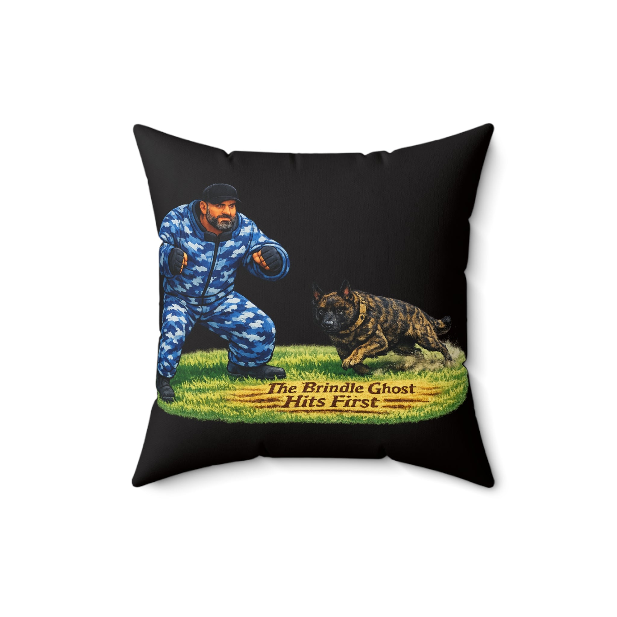 Brindle Ghost Pillow – 'The Brindle Ghost Hits First' Decorative Throw Pillow