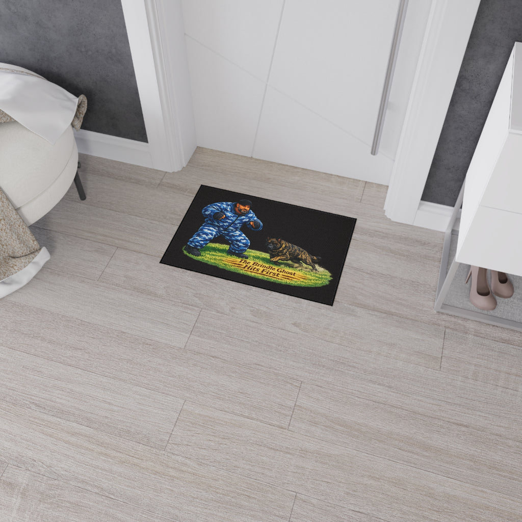 Heavy Duty Floor Mat — 'The Brindle Ghost Hits First' K9 Training Doormat