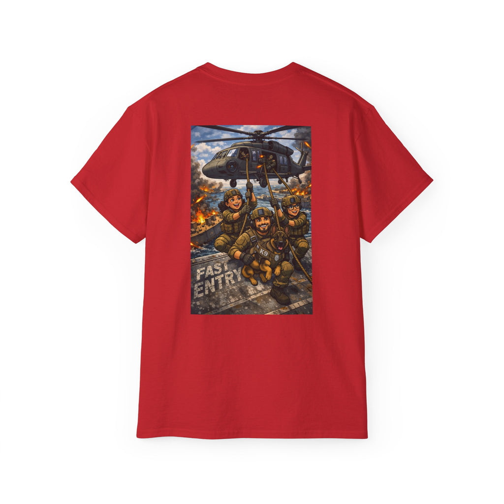 Military Rescue Team Graphic Tee — "Fast Entry" Helicopter Veteran Shirt