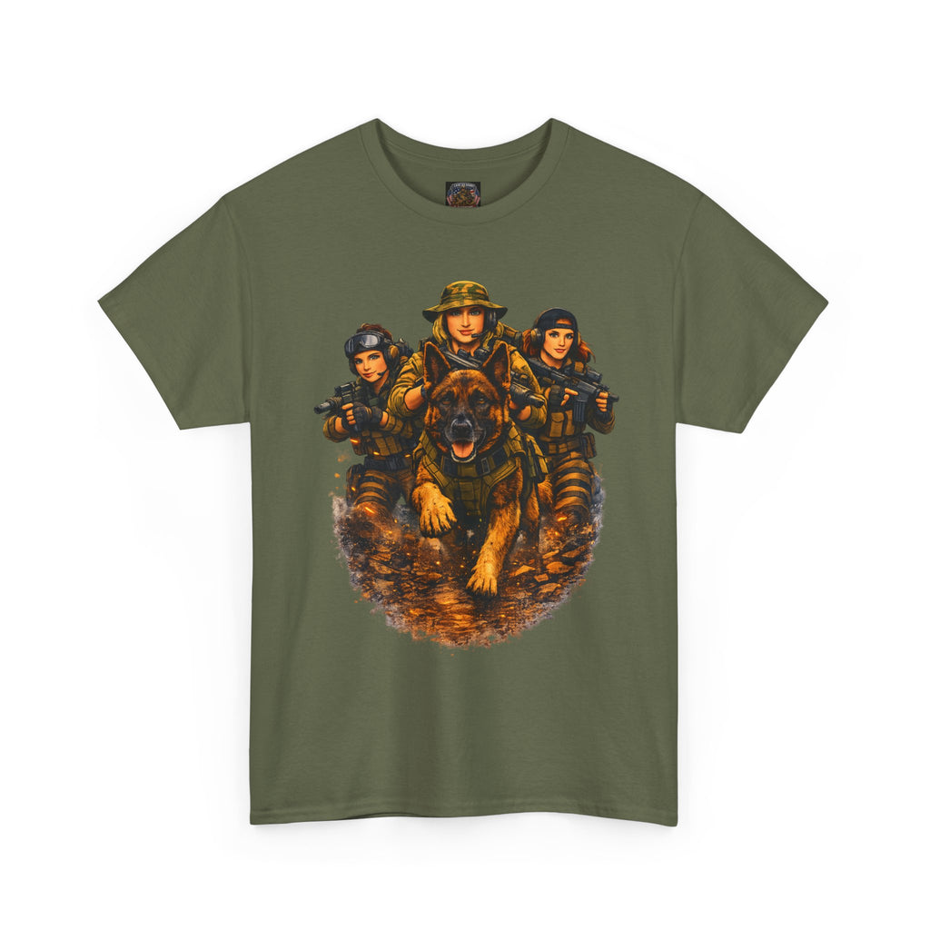 Military Women Portrait T-Shirt — Female Soldier K-9 Squad Graphic Tee