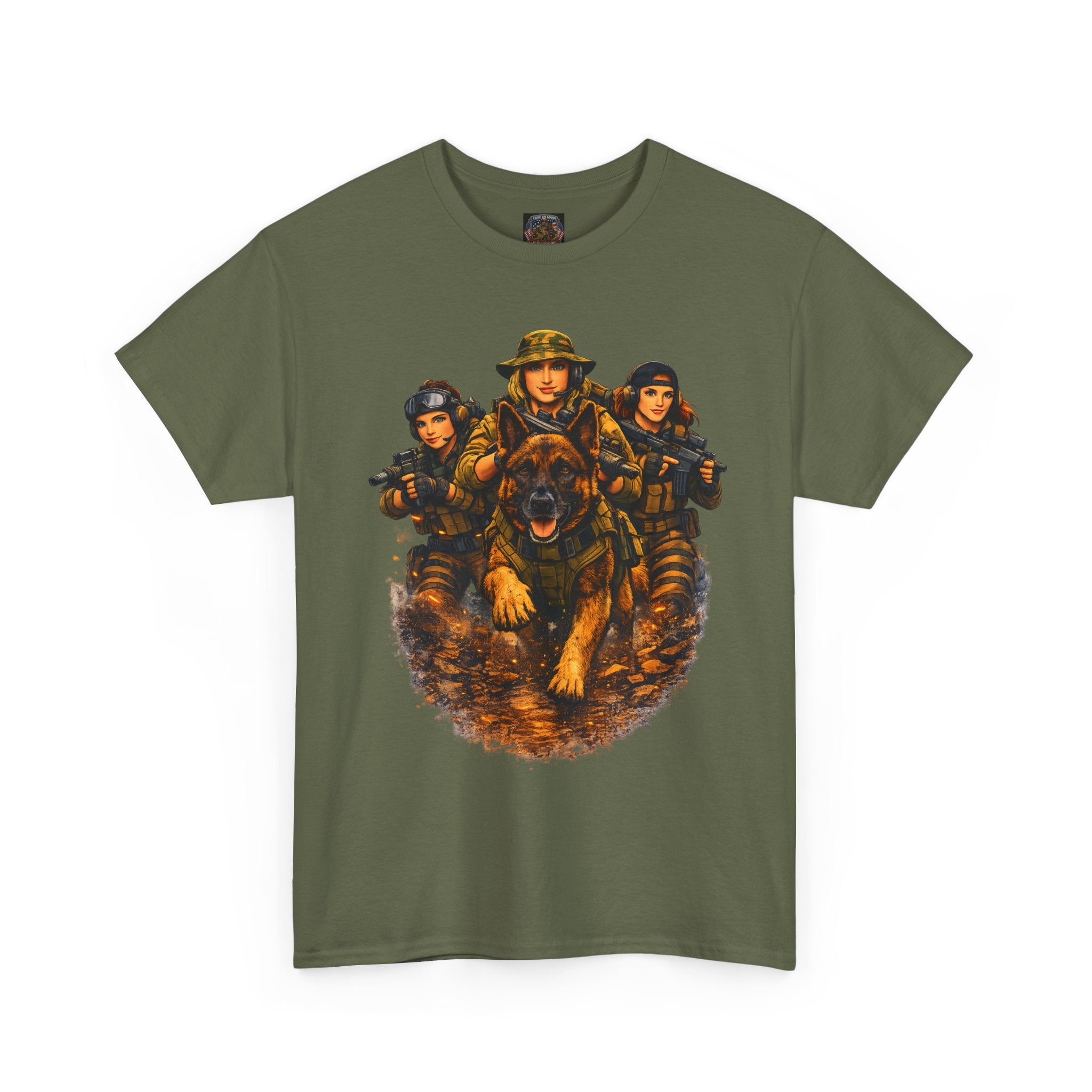 Military Women Portrait T-Shirt — Female Soldier K-9 Squad Graphic Tee