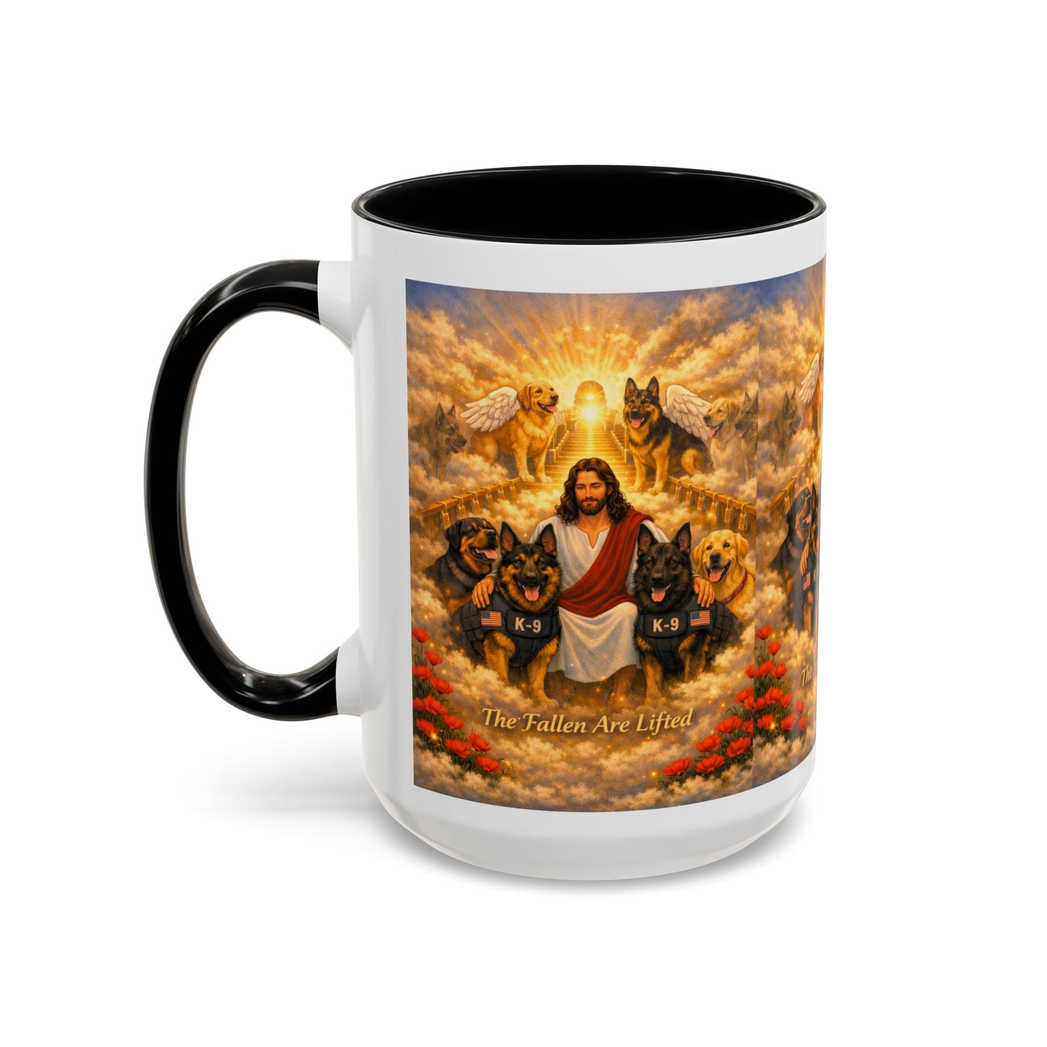 Christian Dog Memorial Coffee Mug — “The Fallen Are Lifted” Accent 11/15oz