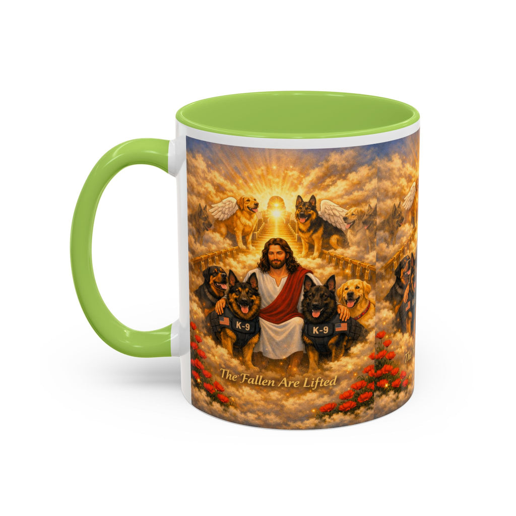 Christian Dog Memorial Coffee Mug — “The Fallen Are Lifted” Accent 11/15oz