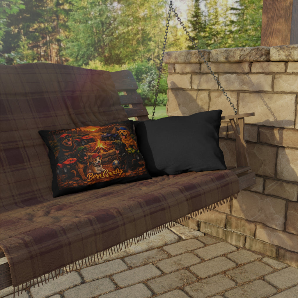 Born Country Camping Dogs Outdoor Pillow — Campfire ATV Canine Throw