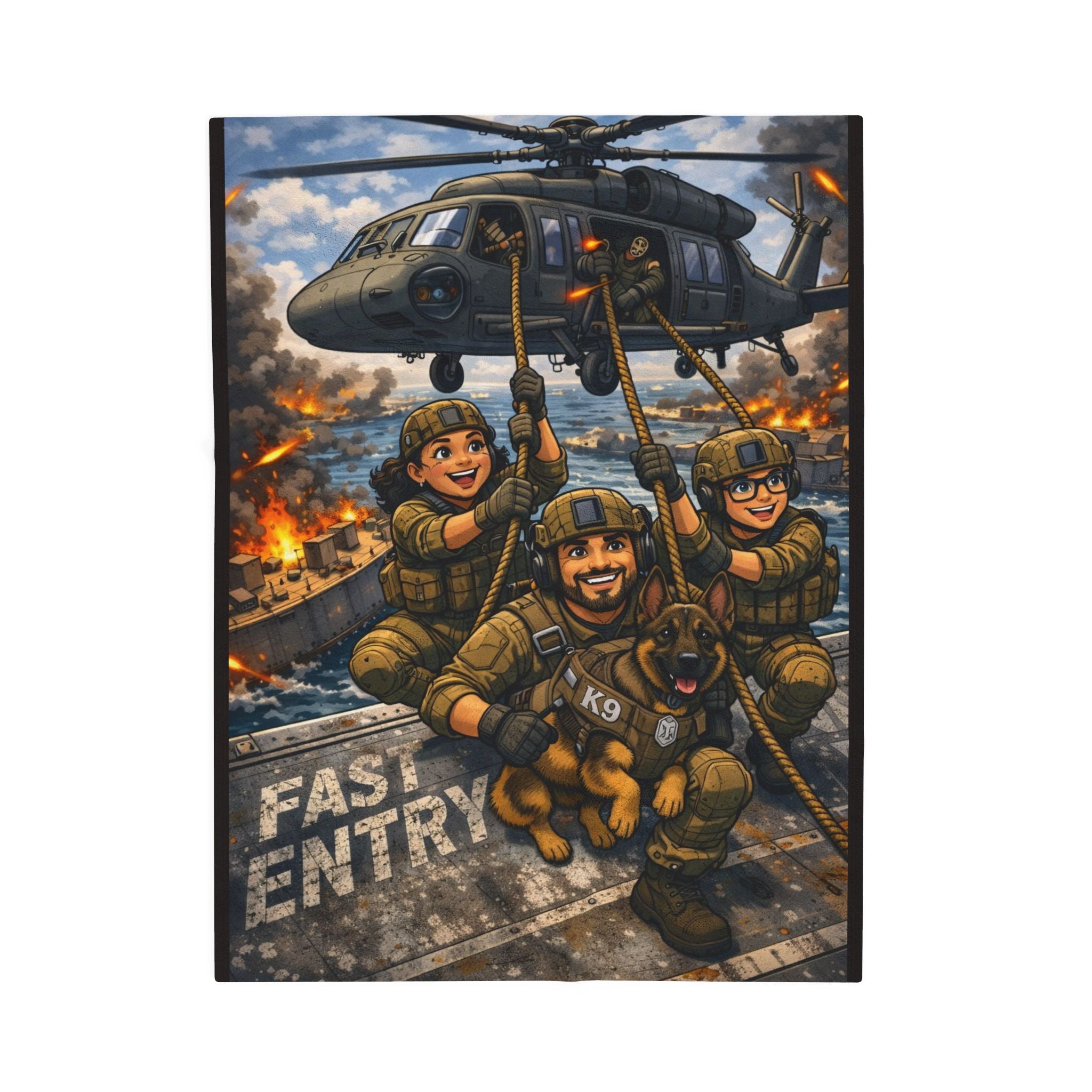 Military K9 Fast Entry Velveteen Plush Blanket — Veteran & Dog Handler Gift