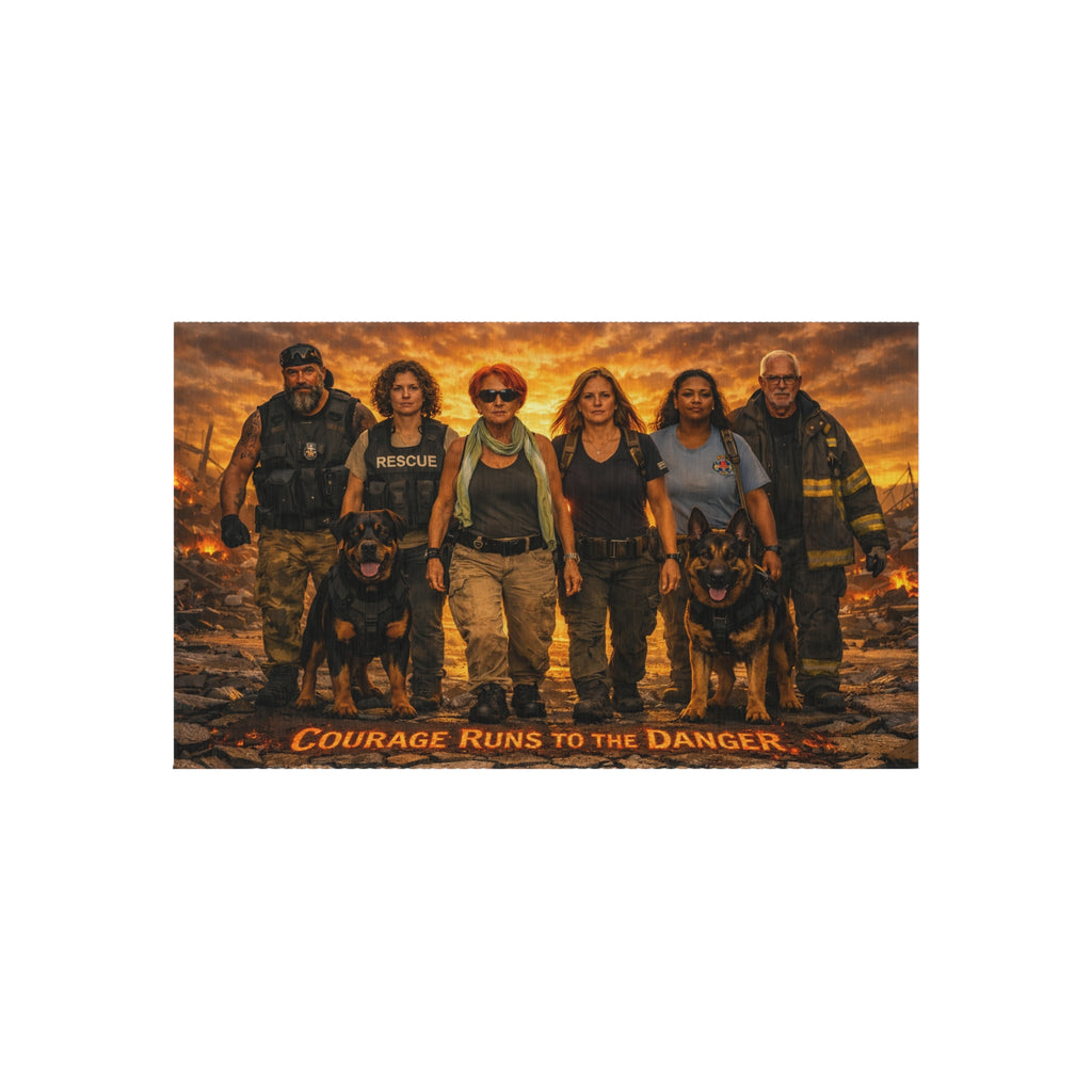 Outdoor Rug — Courage Runs to the Danger K-9 Rescue Team Doormat