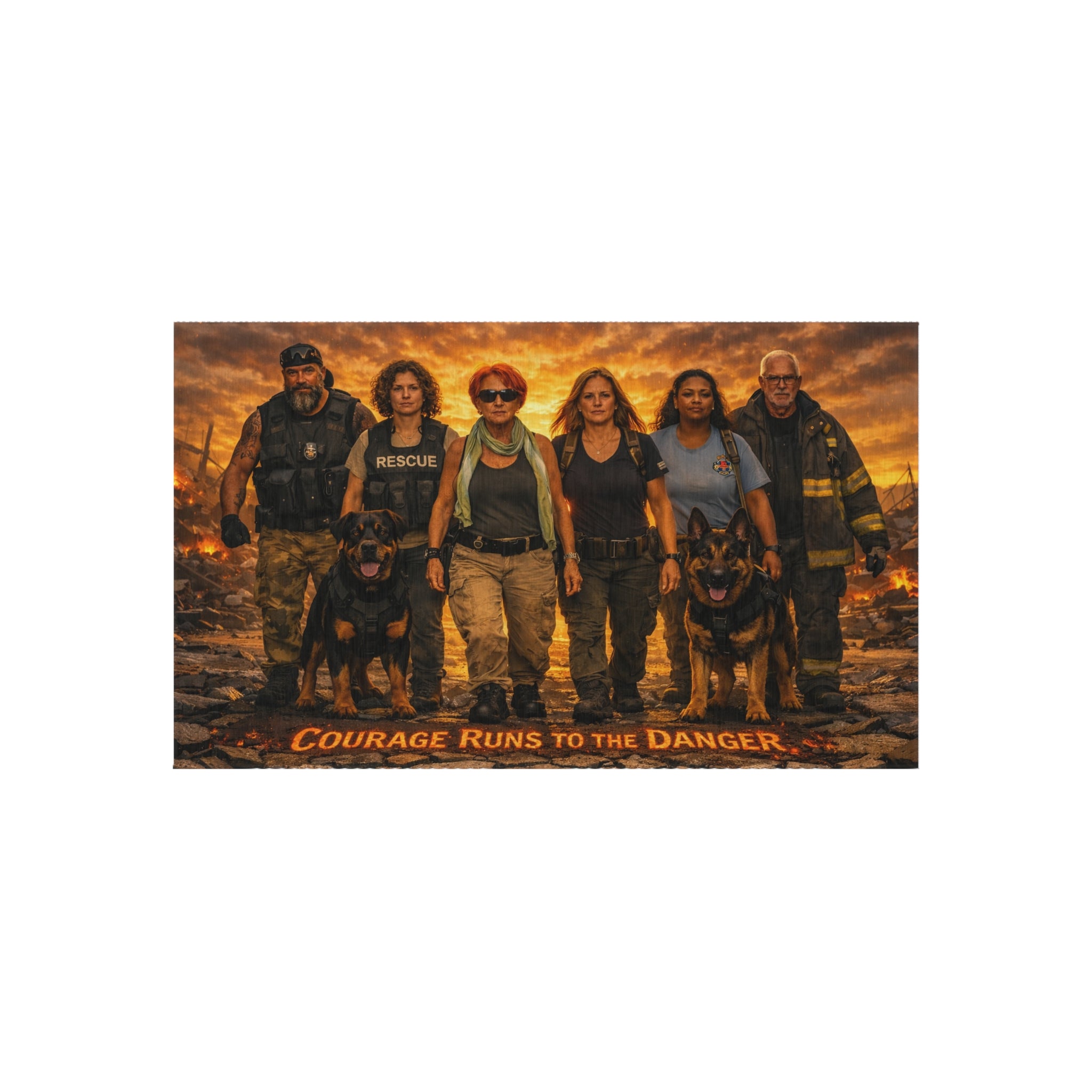 Outdoor Rug — Courage Runs to the Danger K-9 Rescue Team Doormat