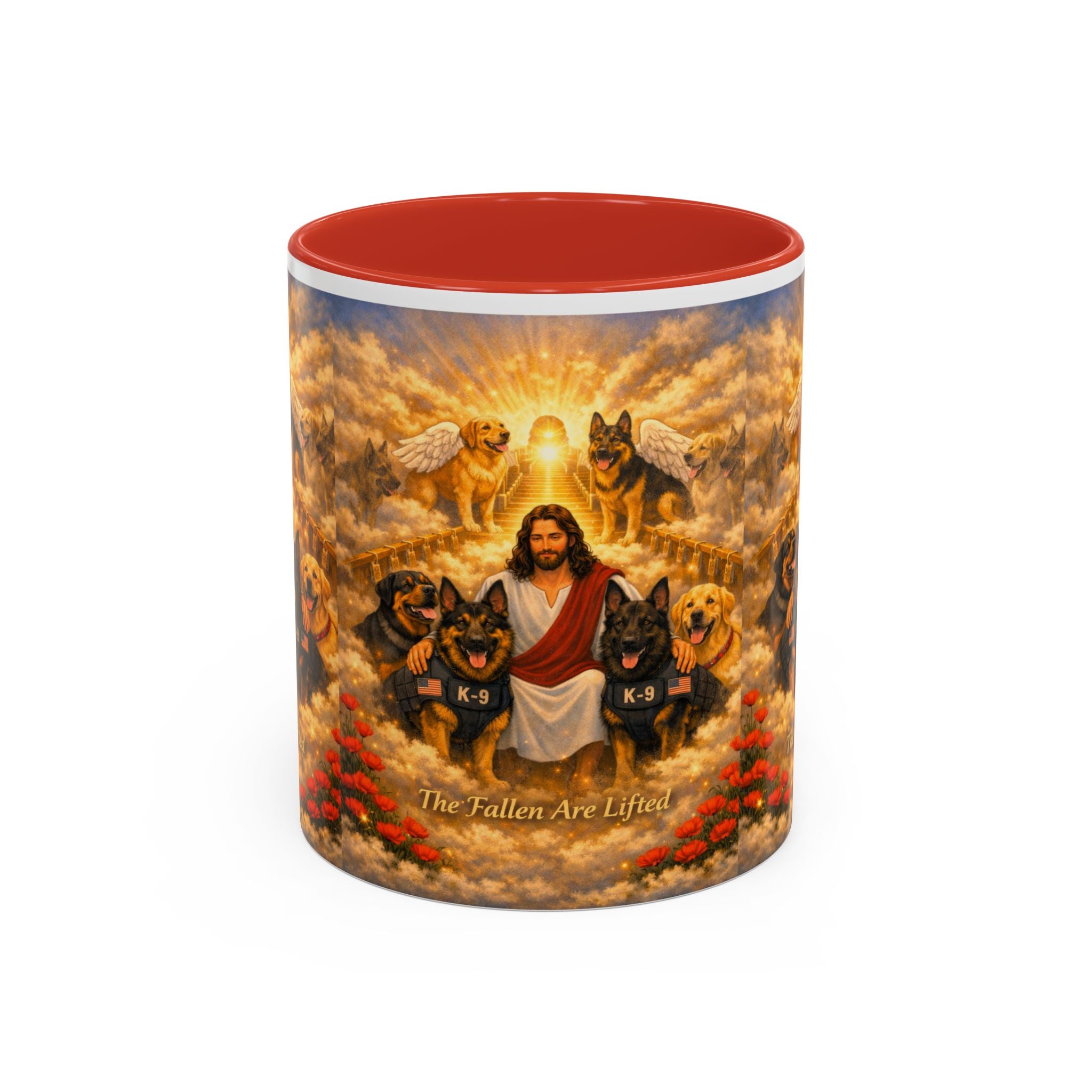 Christian Dog Memorial Coffee Mug — “The Fallen Are Lifted” Accent 11/15oz