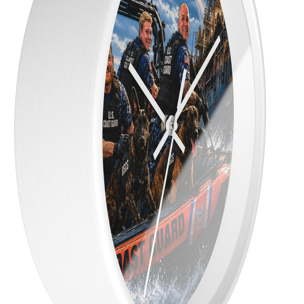 U.S. Coast Guard Rescue Team Wall Clock — Patriotic Military Rescue Boat Design